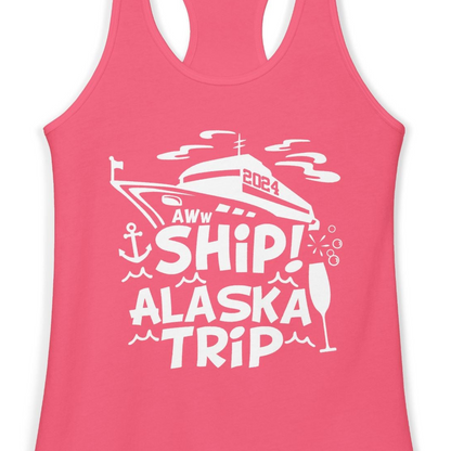 Aww Ship Alaska Cruise Shirt Ladies Tank Top – Hot Pink – Alaska Cruise Shirts Close Up