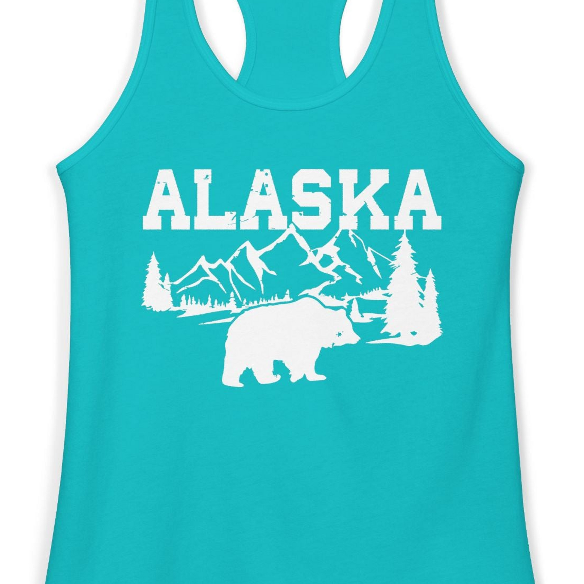 Alaska Bear Shirt Ladies Tank Top – Tahiti Blue – Alaska Cruise Shirts Close Up