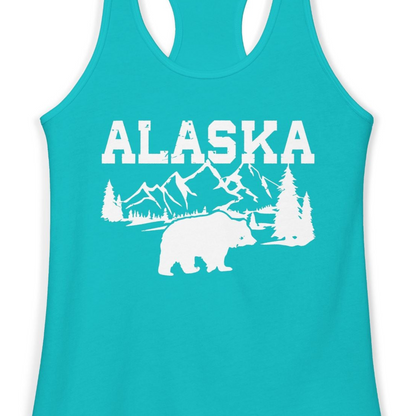 Alaska Bear Shirt Ladies Tank Top – Tahiti Blue – Alaska Cruise Shirts Close Up