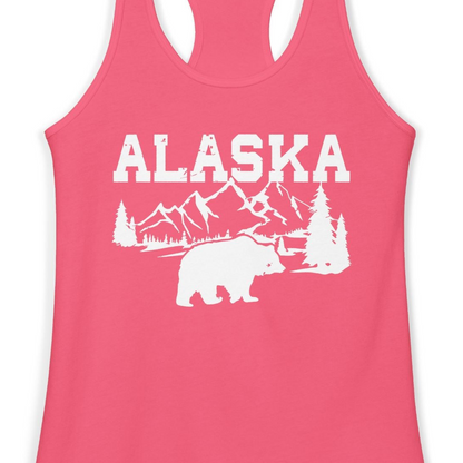Alaska Bear Shirt Ladies Tank Top – Hot Pink – Alaska Cruise Shirts Close Up
