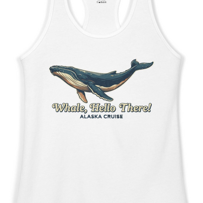 Whale Hello There Alaska Cruise Shirt Ladies Tank Top – White – Alaska Cruise Shirts Close Up