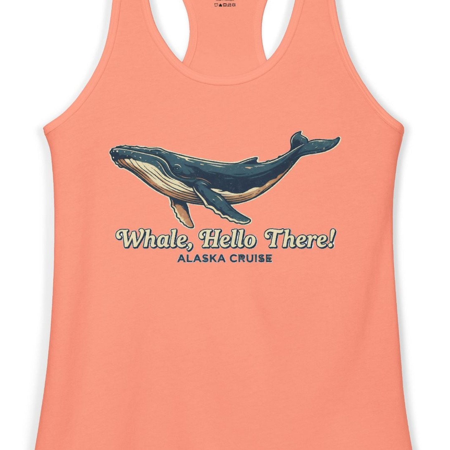 Whale Hello There Alaska Cruise Shirt Ladies Tank Top – Solid Light Orange – Alaska Cruise Shirts Close Up