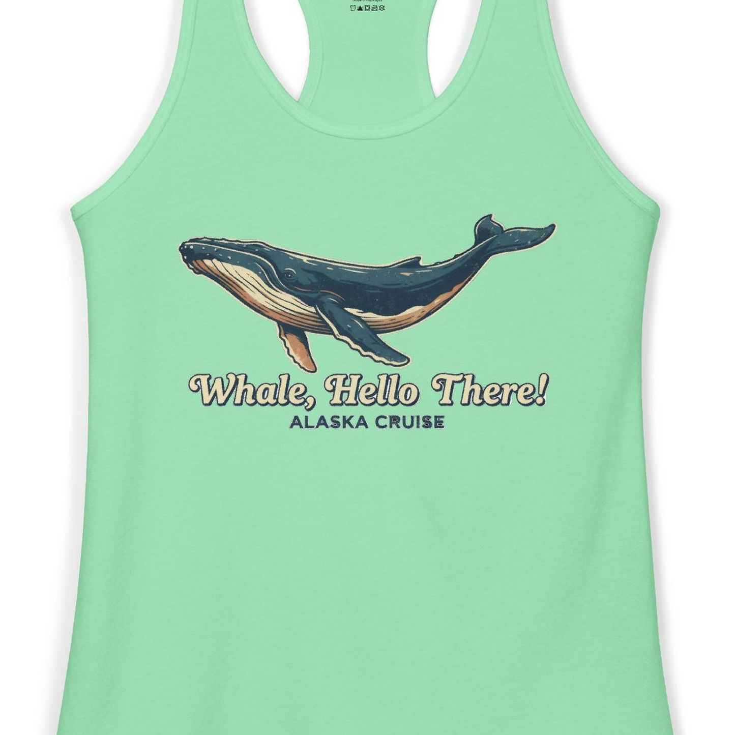 Whale Hello There Alaska Cruise Shirt Ladies Tank Top – Solid Mint – Alaska Cruise Shirts Close Up
