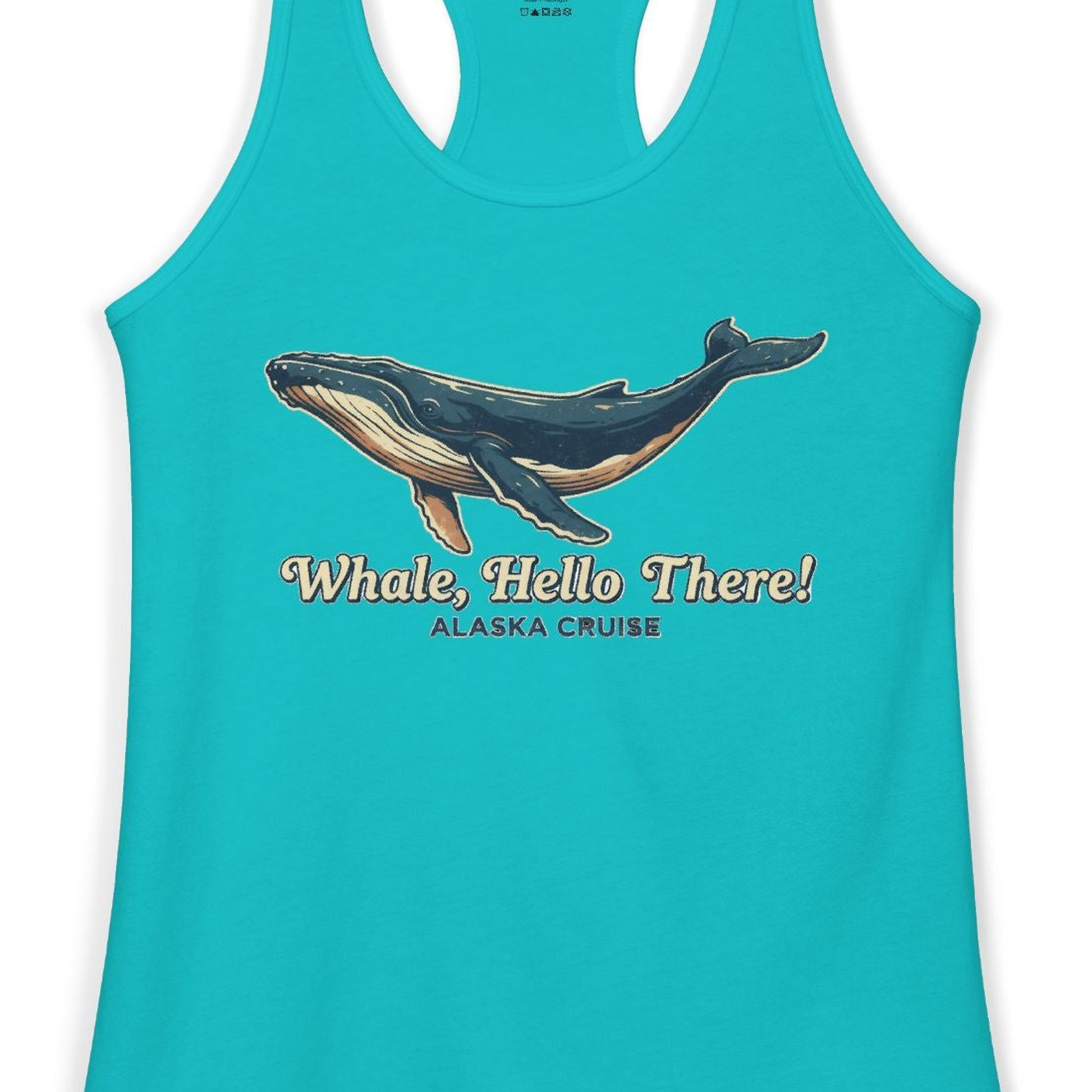 Whale Hello There Alaska Cruise Shirt Ladies Tank Top – Tahiti Blue – Alaska Cruise Shirts Close Up