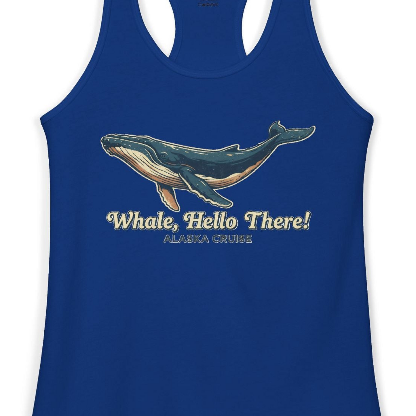Whale Hello There Alaska Cruise Shirt Ladies Tank Top – Solid Royal – Alaska Cruise Shirts Close Up