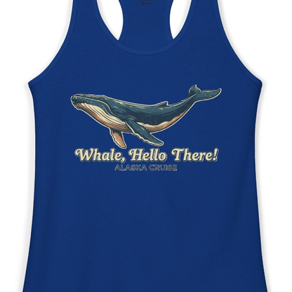 Whale Hello There Alaska Cruise Shirt Ladies Tank Top – Solid Royal – Alaska Cruise Shirts Close Up