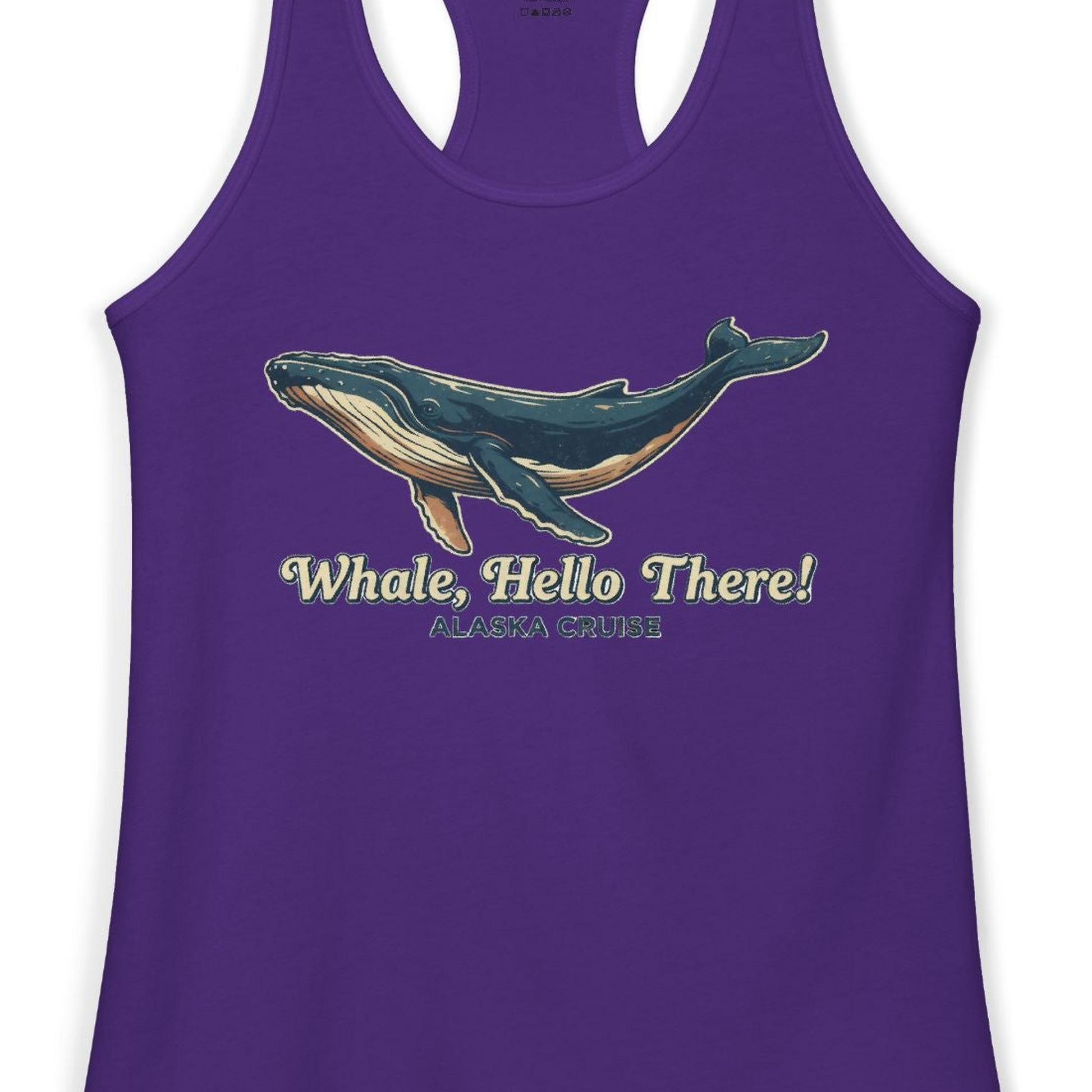 Whale Hello There Alaska Cruise Shirt Ladies Tank Top – Solid Purple Rush – Alaska Cruise Shirts Close Up