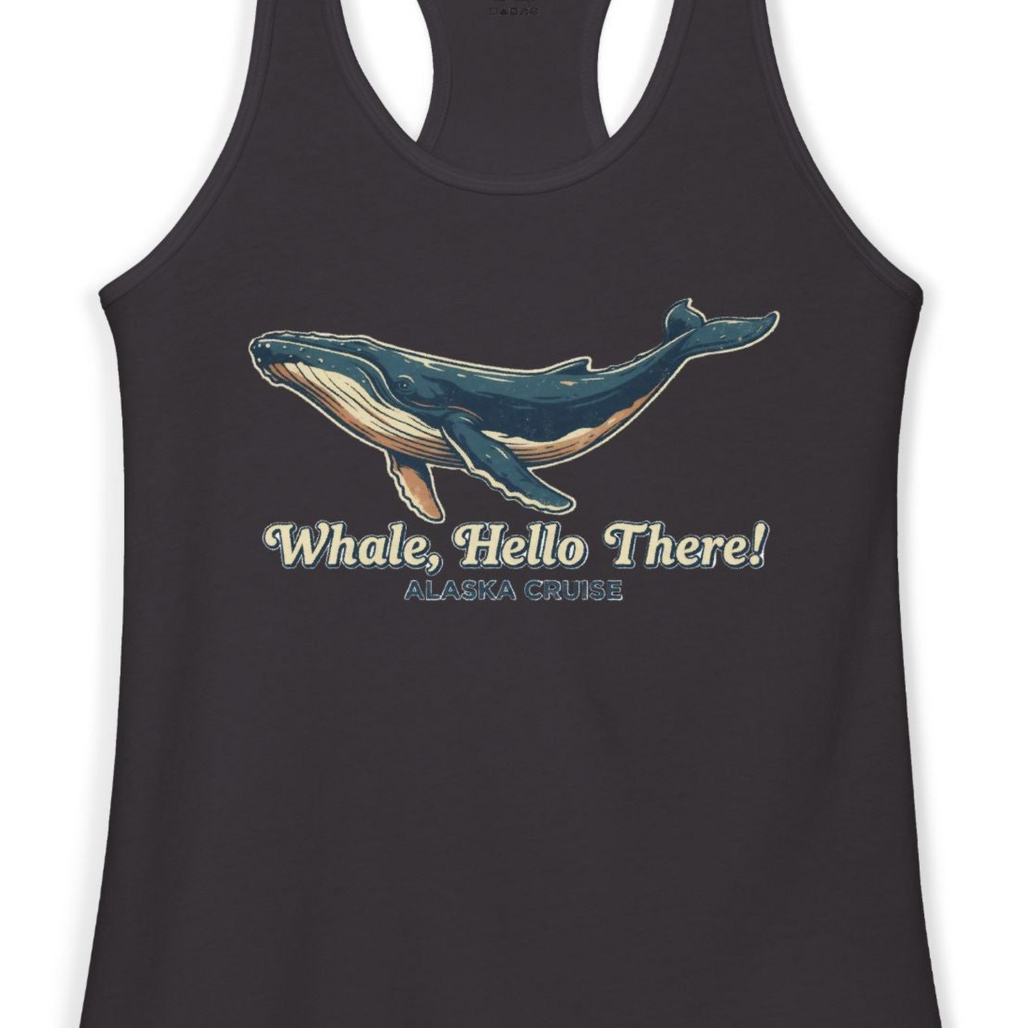 Whale Hello There Alaska Cruise Shirt Ladies Tank Top – Black – Alaska Cruise Shirts Close Up
