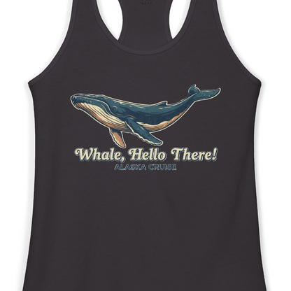 Whale Hello There Alaska Cruise Shirt Ladies Tank Top – Black – Alaska Cruise Shirts Close Up