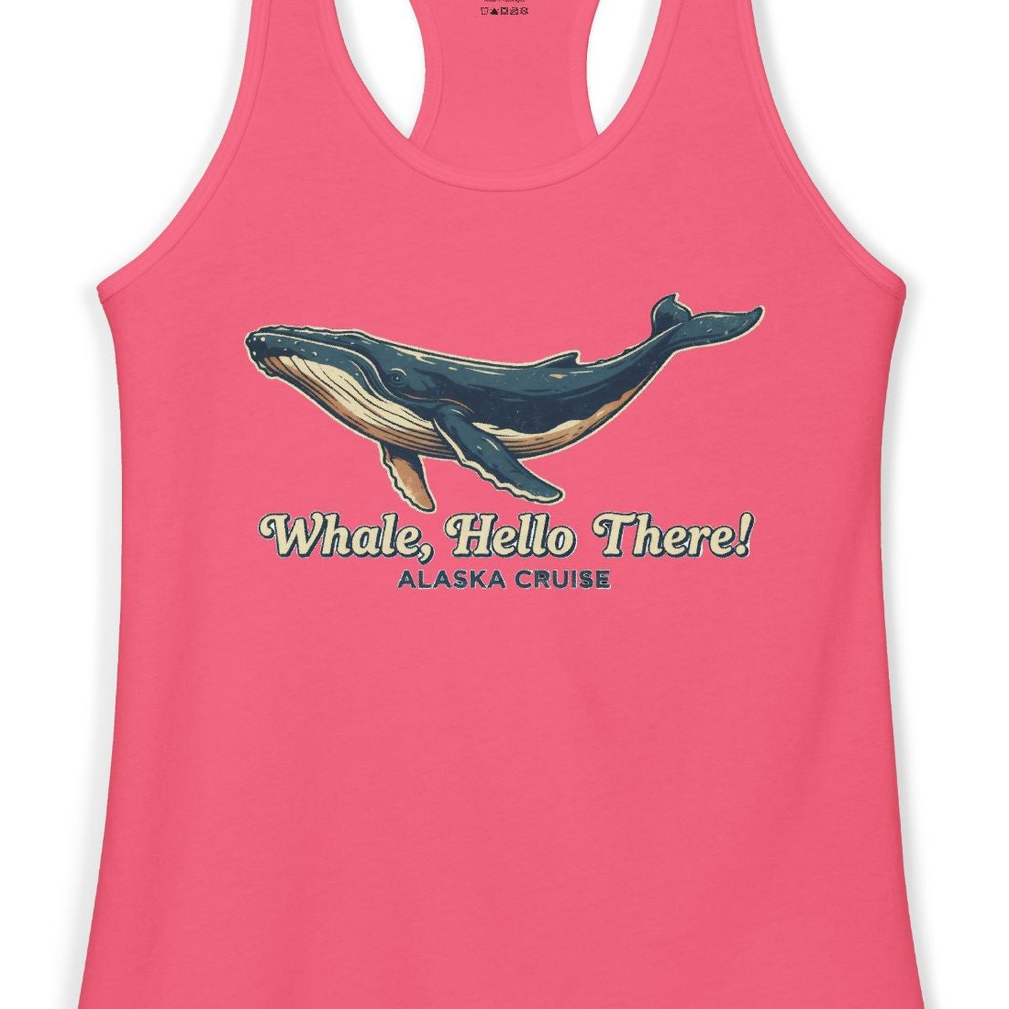 Whale Hello There Alaska Cruise Shirt Ladies Tank Top – Hot Pink – Alaska Cruise Shirts Close Up