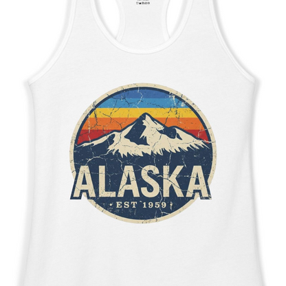 Alaska Vintage Shirt Ladies Tank Top – White – Alaska Cruise Shirts Close Up