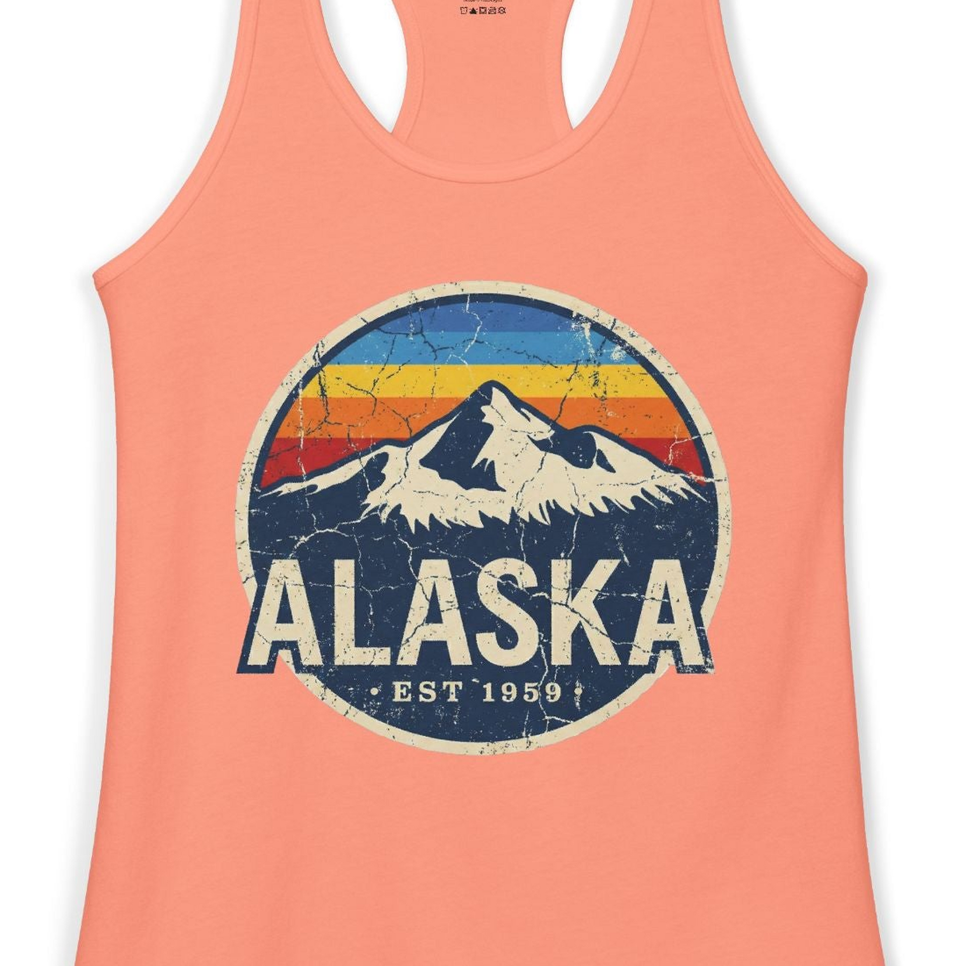 Alaska Vintage Shirt Ladies Tank Top – Solid Light Orange – Alaska Cruise Shirts Close Up