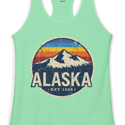 Alaska Vintage Shirt Ladies Tank Top – Solid Mint – Alaska Cruise Shirts Close Up