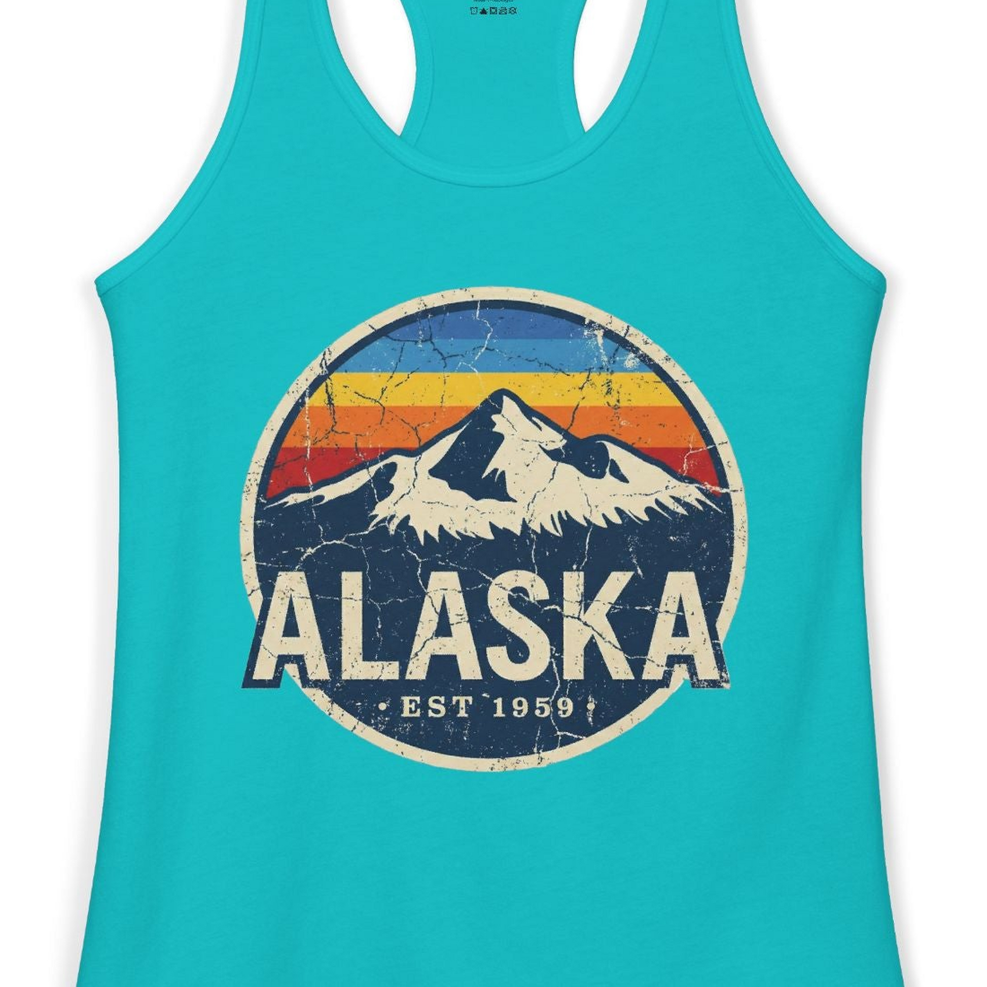 Alaska Vintage Shirt Ladies Tank Top – Tahiti Blue – Alaska Cruise Shirts Close Up