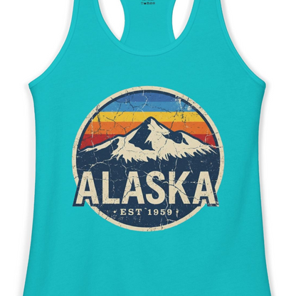 Alaska Vintage Shirt Ladies Tank Top – Tahiti Blue – Alaska Cruise Shirts Close Up