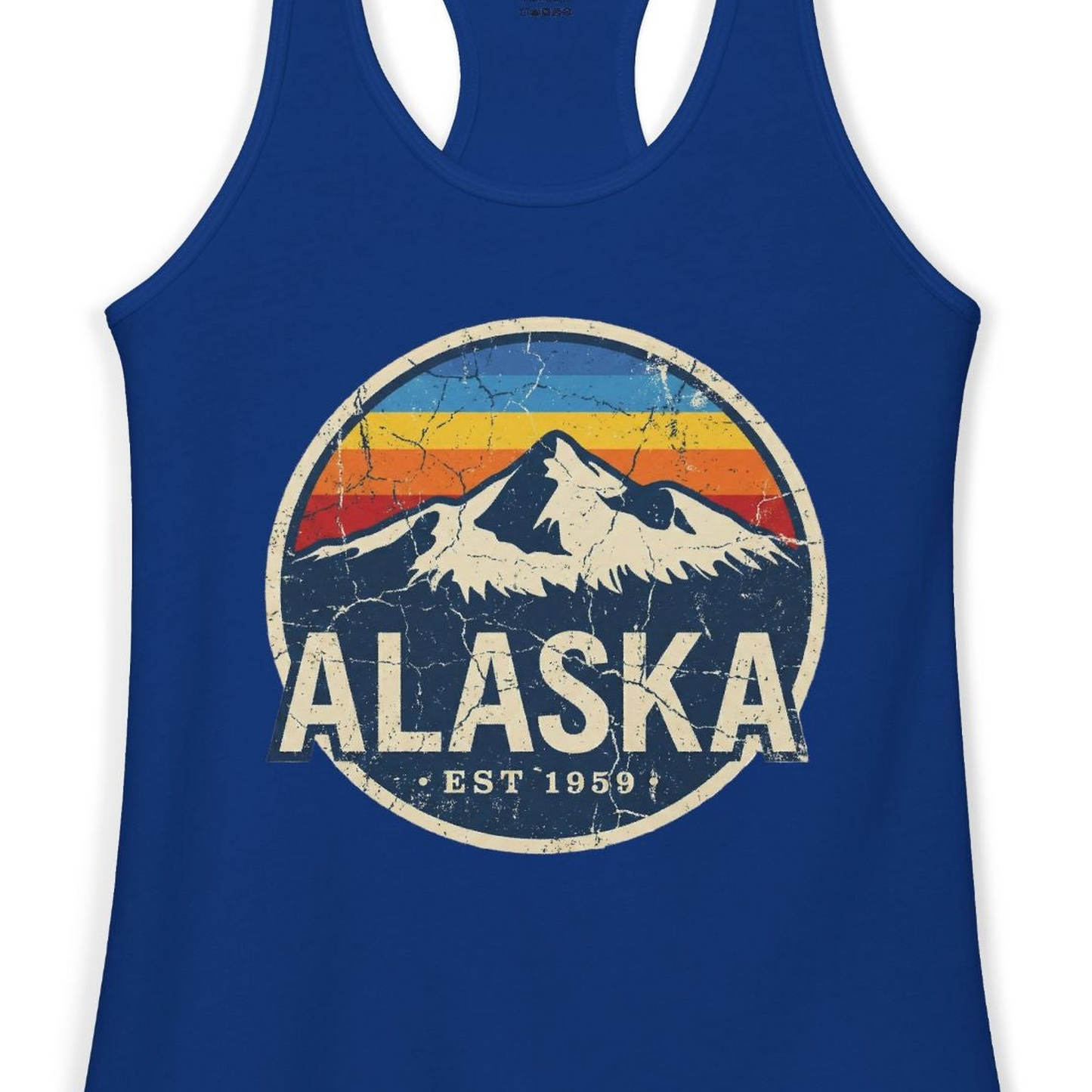 Alaska Vintage Shirt Ladies Tank Top – Solid Royal – Alaska Cruise Shirts Close Up