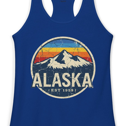 Alaska Vintage Shirt Ladies Tank Top – Solid Royal – Alaska Cruise Shirts Close Up