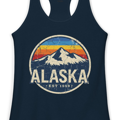 Alaska Vintage Shirt Ladies Tank Top – Solid Midnight Navy – Alaska Cruise Shirts Close Up