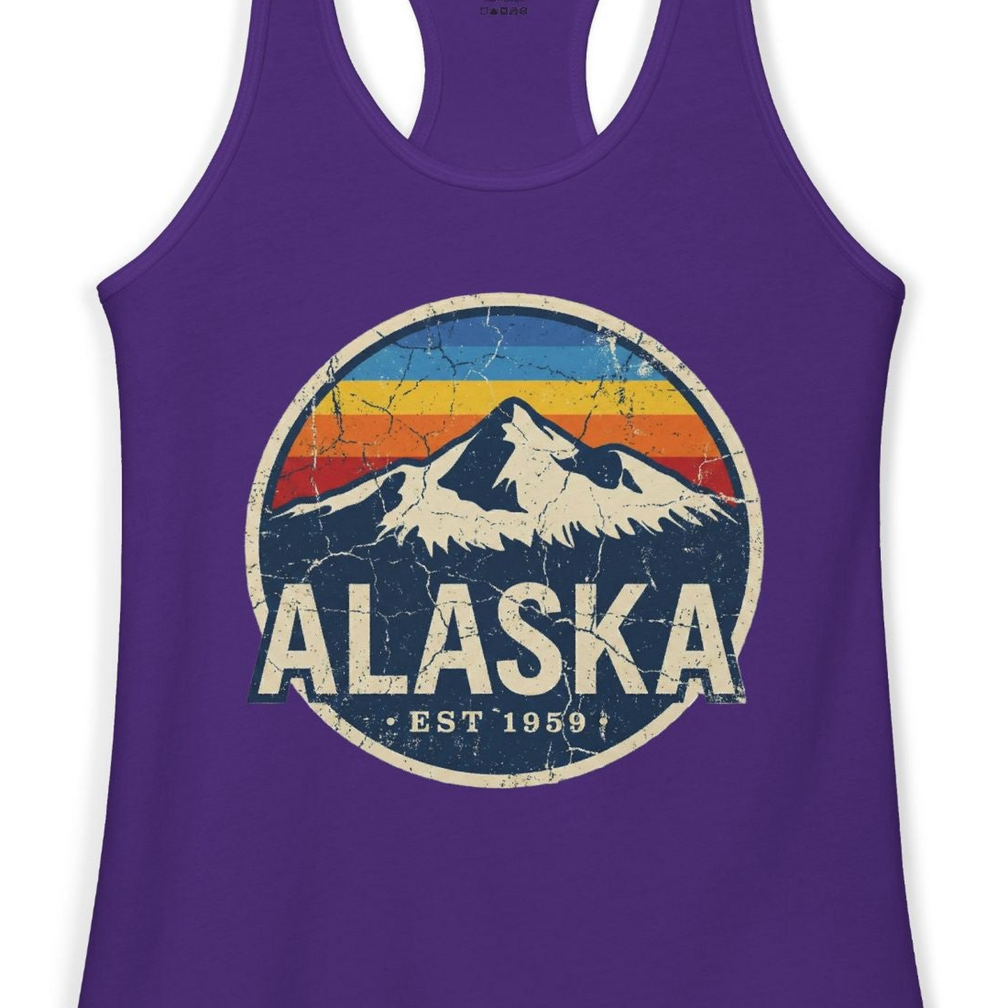 Alaska Vintage Shirt Ladies Tank Top – Solid Purple Rush – Alaska Cruise Shirts Close Up