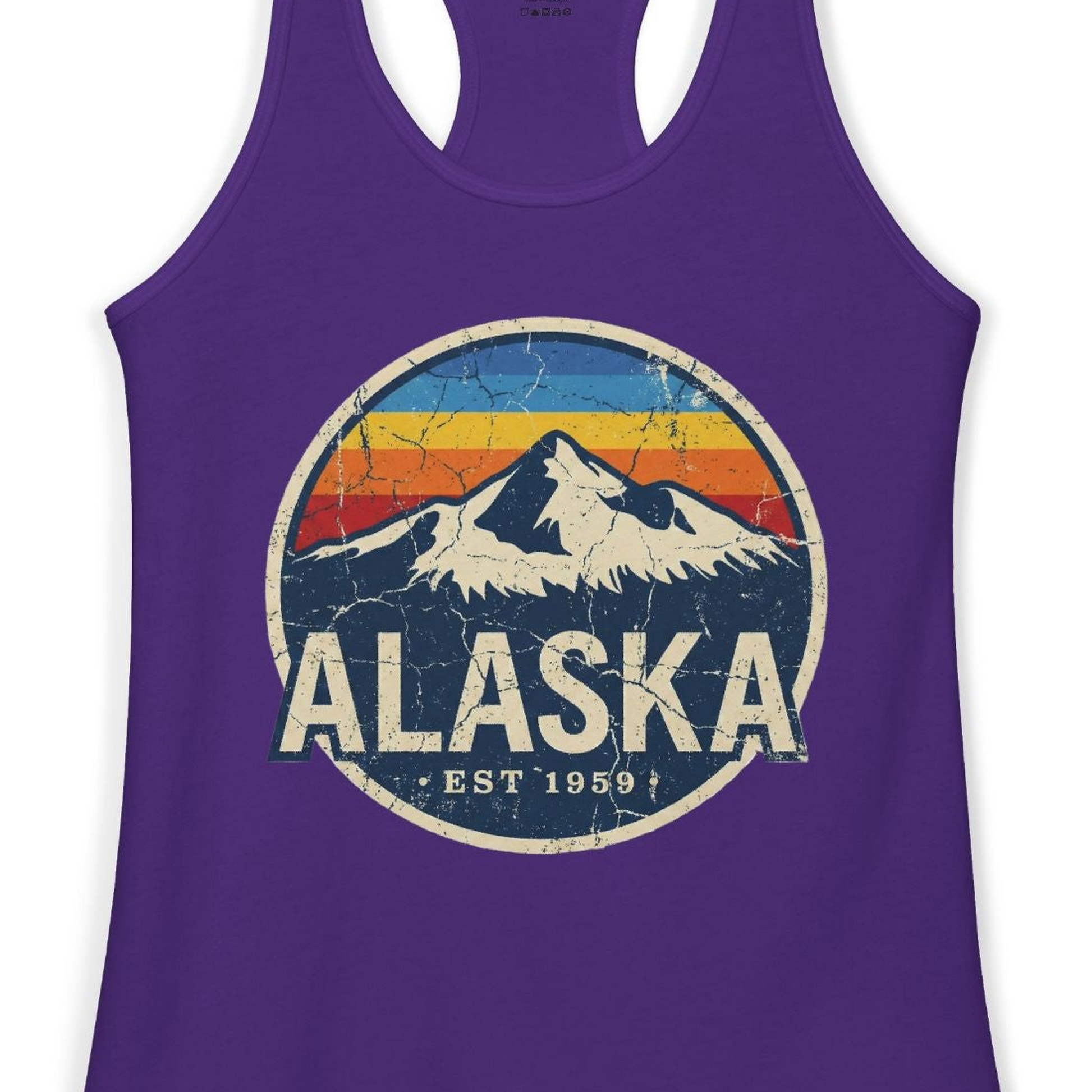 Alaska Vintage Shirt Ladies Tank Top – Solid Purple Rush – Alaska Cruise Shirts Close Up