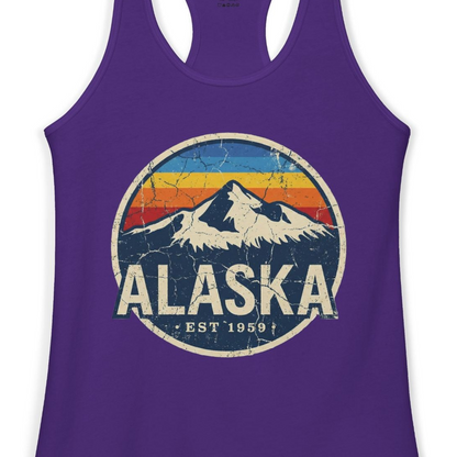 Alaska Vintage Shirt Ladies Tank Top – Solid Purple Rush – Alaska Cruise Shirts Close Up