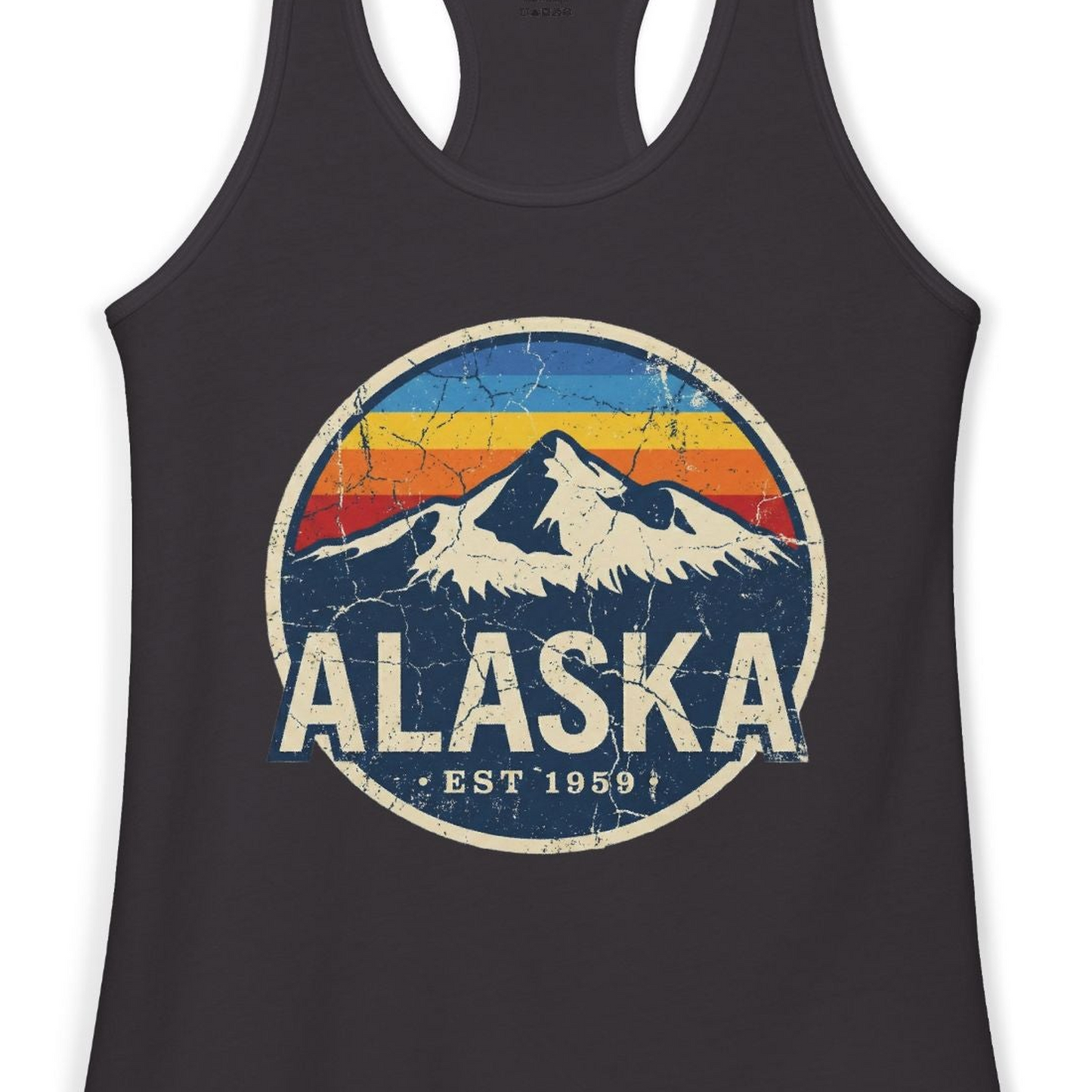 Alaska Vintage Shirt Ladies Tank Top – Black – Alaska Cruise Shirts Close Up