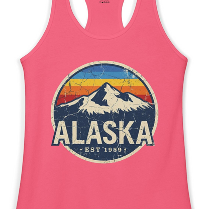 Alaska Vintage Shirt Ladies Tank Top – Hot Pink – Alaska Cruise Shirts Close Up