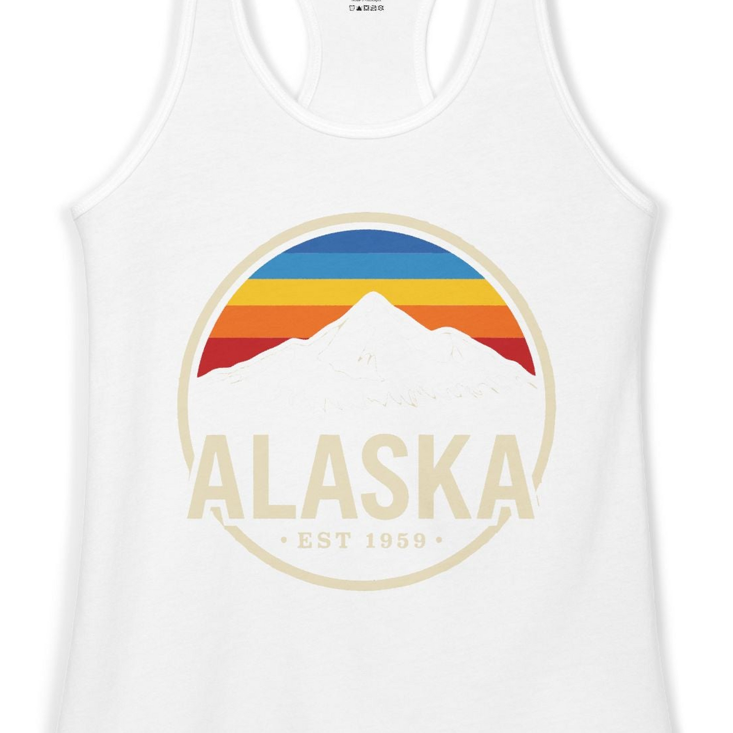 Alaska Vintage Mountain Sunset Shirt Ladies Tank Top – White – Alaska Cruise Shirts Close Up
