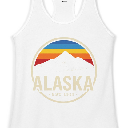 Alaska Vintage Mountain Sunset Shirt Ladies Tank Top – White – Alaska Cruise Shirts Close Up