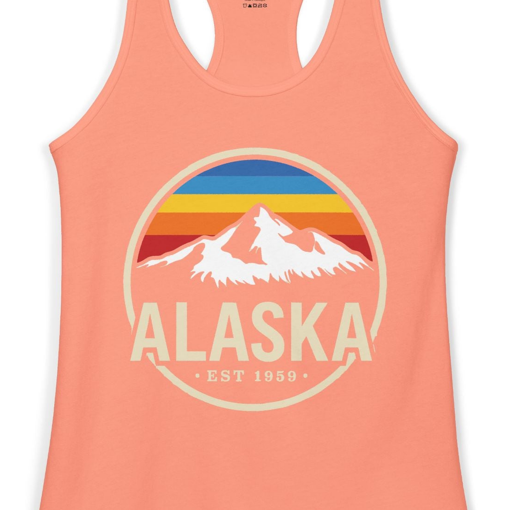 Alaska Vintage Mountain Sunset Shirt Ladies Tank Top – Solid Light Orange – Alaska Cruise Shirts Close Up