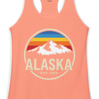 Alaska Vintage Mountain Sunset Shirt Ladies Tank Top – Solid Light Orange – Alaska Cruise Shirts Close Up