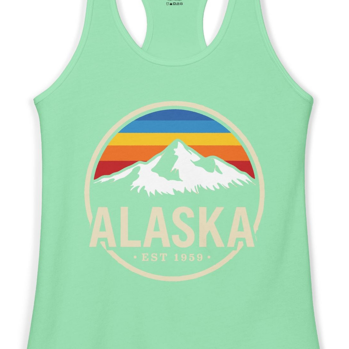 Alaska Vintage Mountain Sunset Shirt Ladies Tank Top – Solid Mint – Alaska Cruise Shirts Close Up