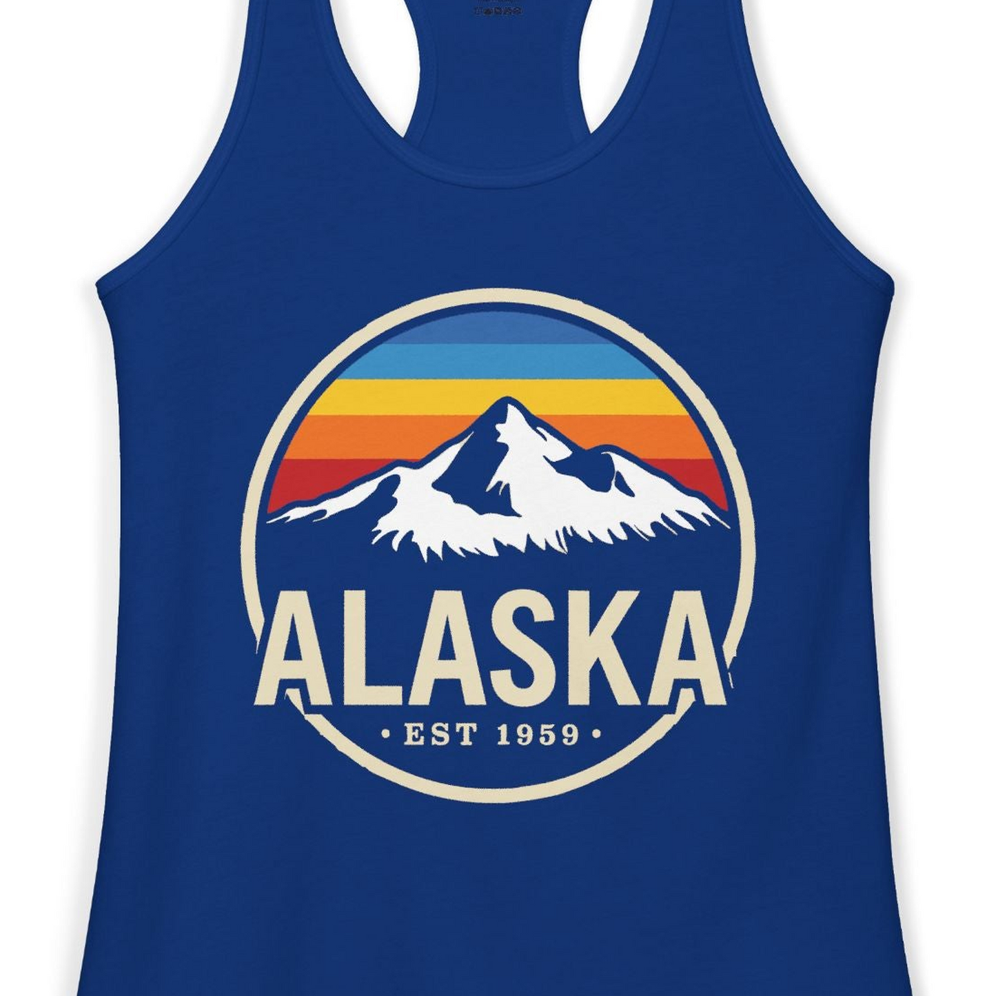 Alaska Vintage Mountain Sunset Shirt Ladies Tank Top – Solid Royal – Alaska Cruise Shirts Close Up