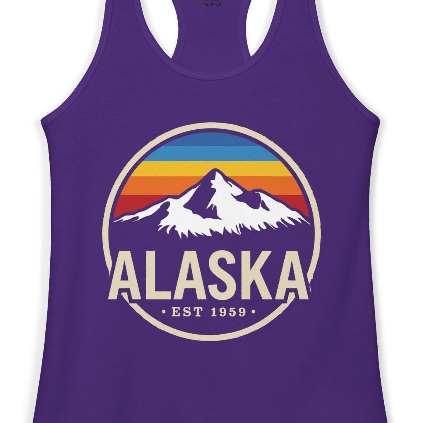 Alaska Vintage Mountain Sunset Shirt Ladies Tank Top – Solid Purple Rush – Alaska Cruise Shirts Close Up