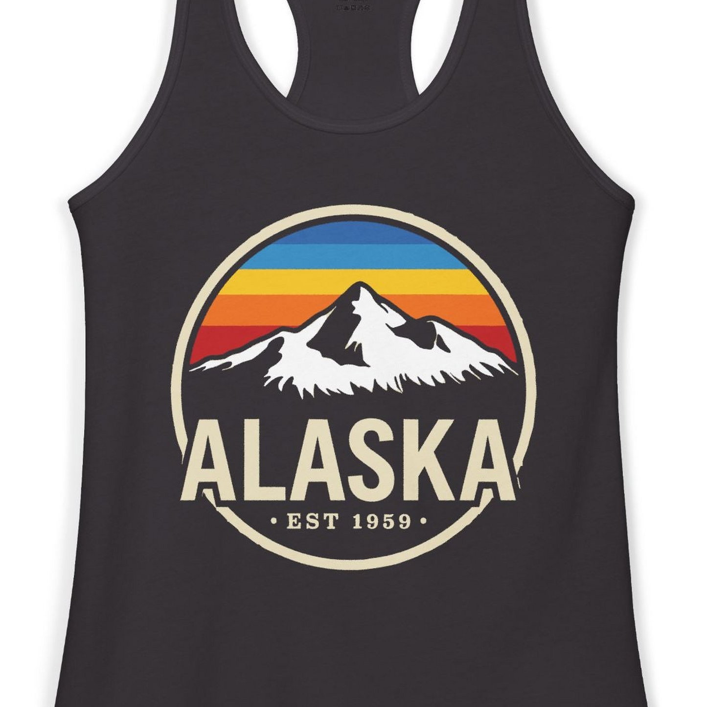Alaska Vintage Mountain Sunset Shirt Ladies Tank Top – Black – Alaska Cruise Shirts Close Up