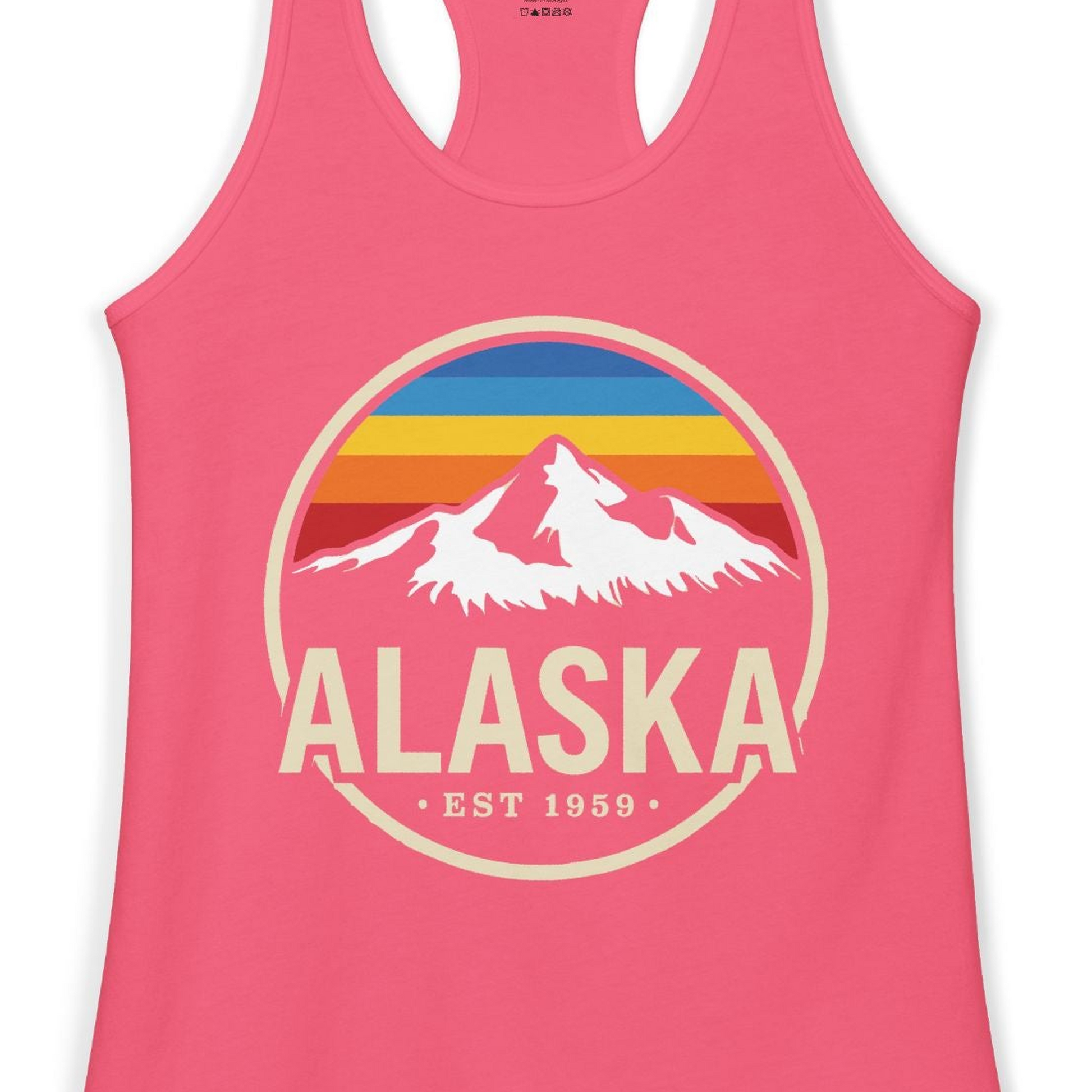 Alaska Vintage Mountain Sunset Shirt Ladies Tank Top – Hot Pink – Alaska Cruise Shirts Close Up