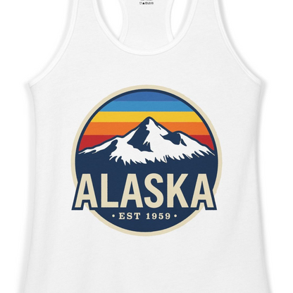 Alaska Vintage Shirt Ladies Tank Top – White – Alaska Cruise Shirts Close Up