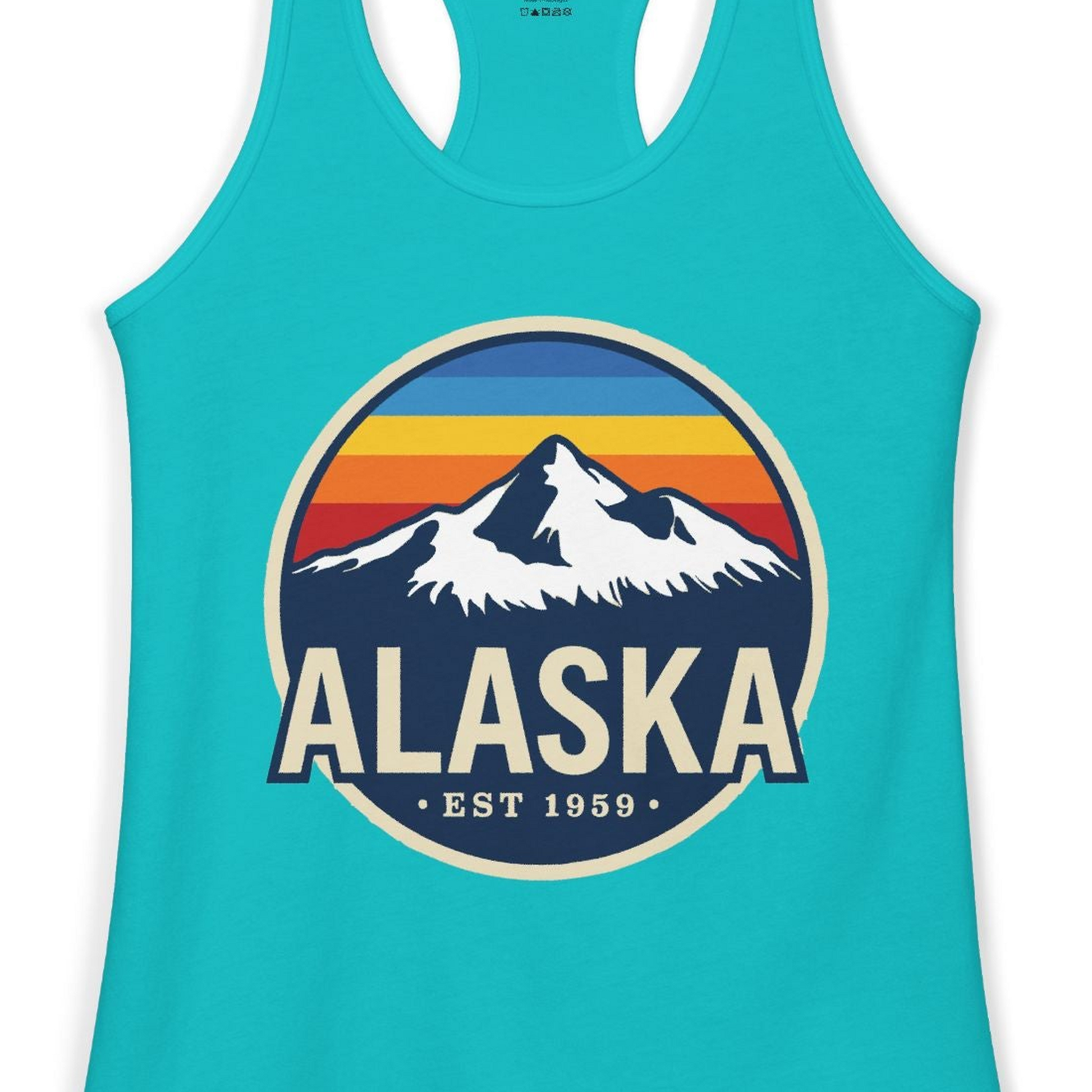 Alaska Vintage Shirt Ladies Tank Top – Tahiti Blue – Alaska Cruise Shirts Close Up