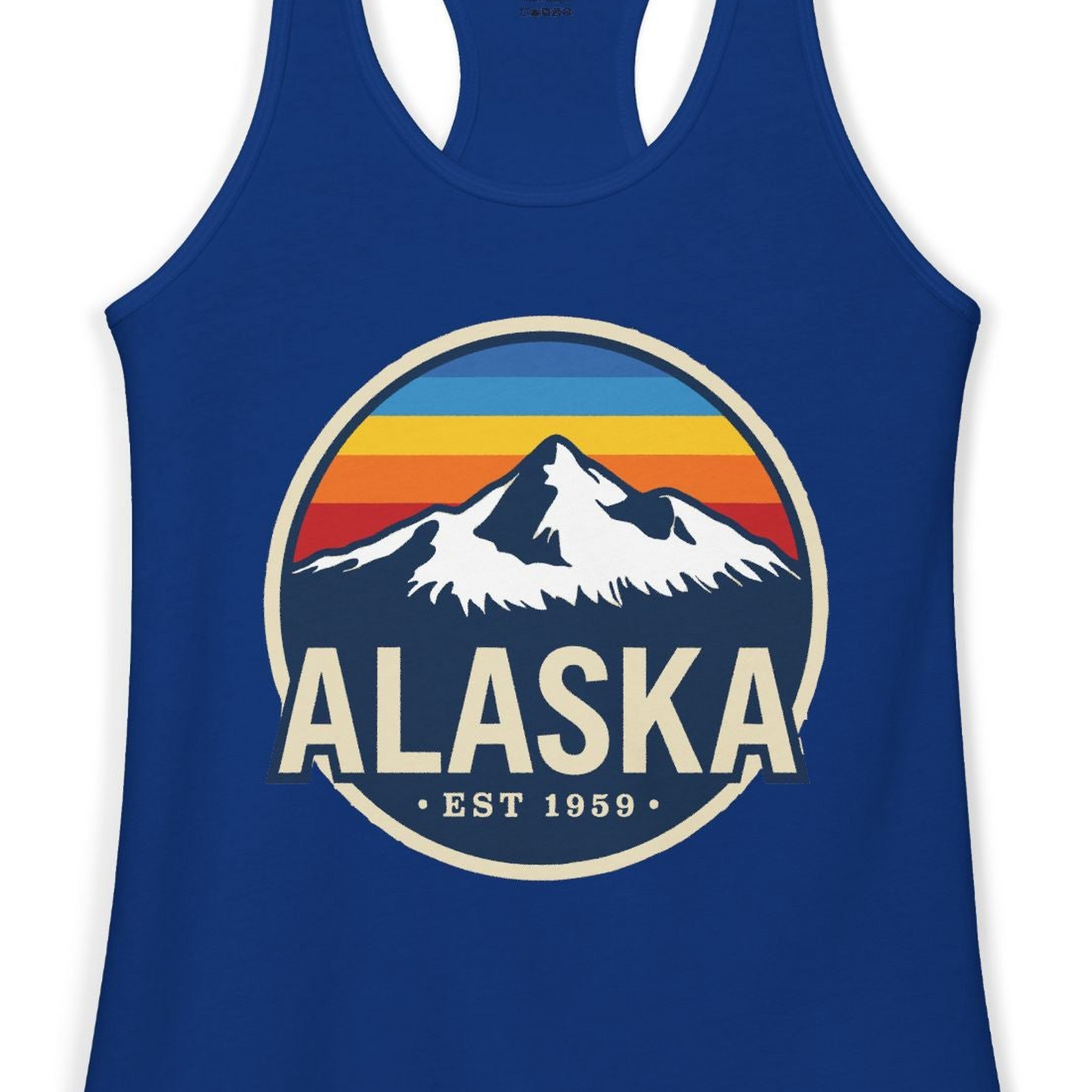 Alaska Vintage Shirt Ladies Tank Top – Solid Royal – Alaska Cruise Shirts Close Up