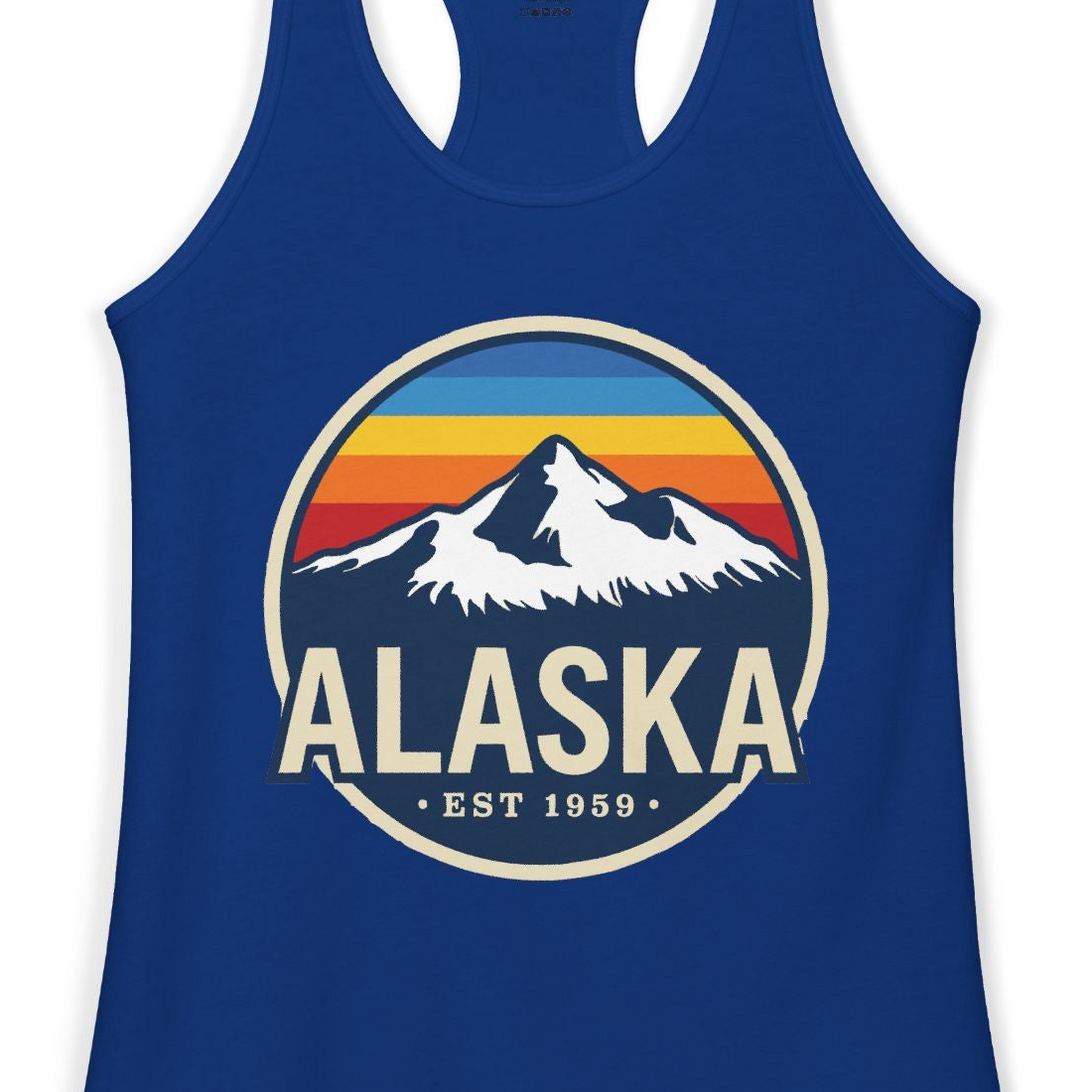 Alaska Vintage Shirt Ladies Tank Top – Solid Royal – Alaska Cruise Shirts Close Up