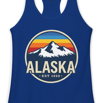 Alaska Vintage Shirt Ladies Tank Top – Solid Royal – Alaska Cruise Shirts Close Up