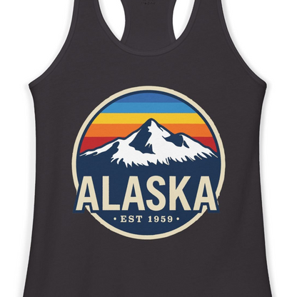 Alaska Vintage Shirt Ladies Tank Top – Black – Alaska Cruise Shirts Close Up