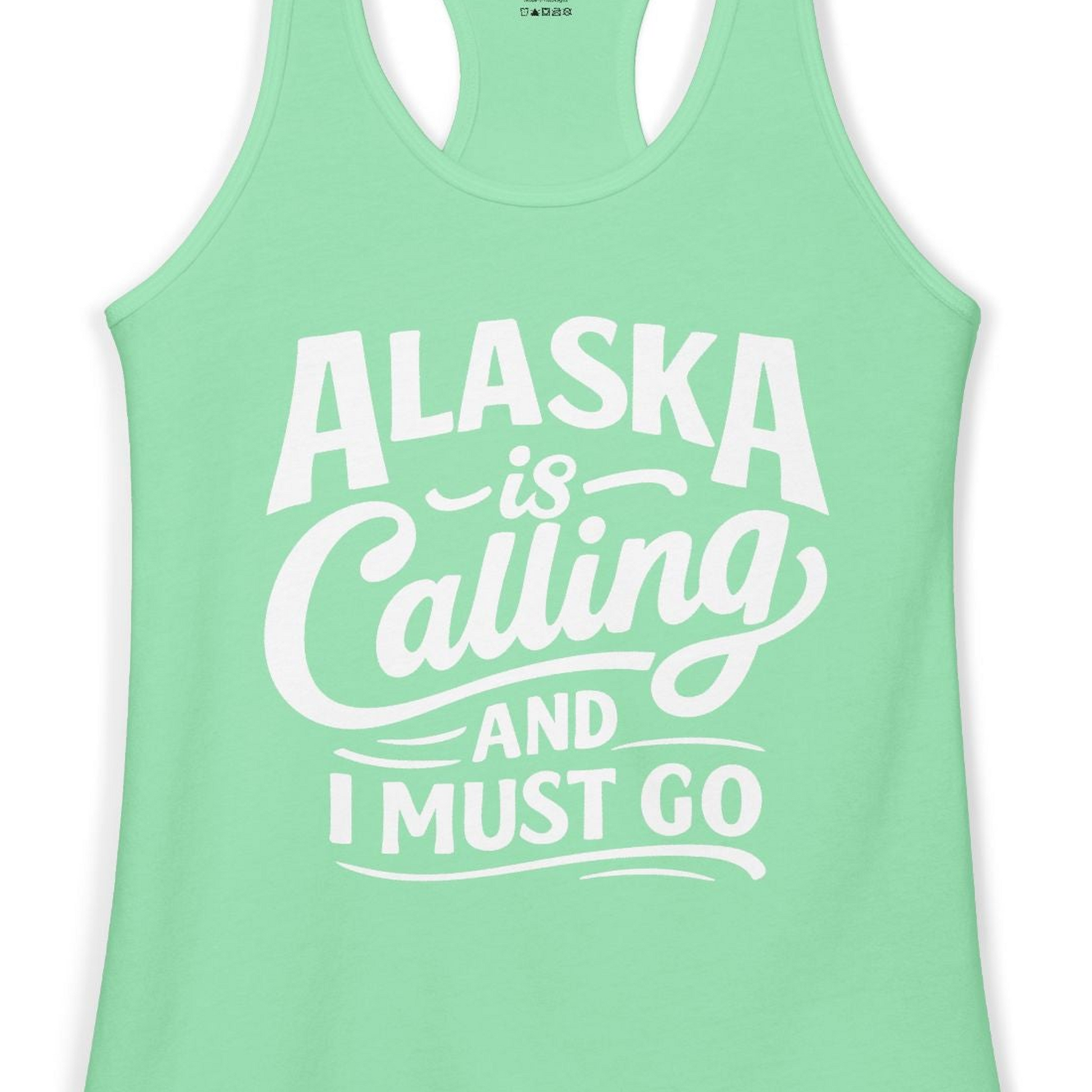 Alaska Is Calling Adventure Typography Shirt Ladies Tank Top – Solid Mint – Alaska Cruise Shirts Close Up