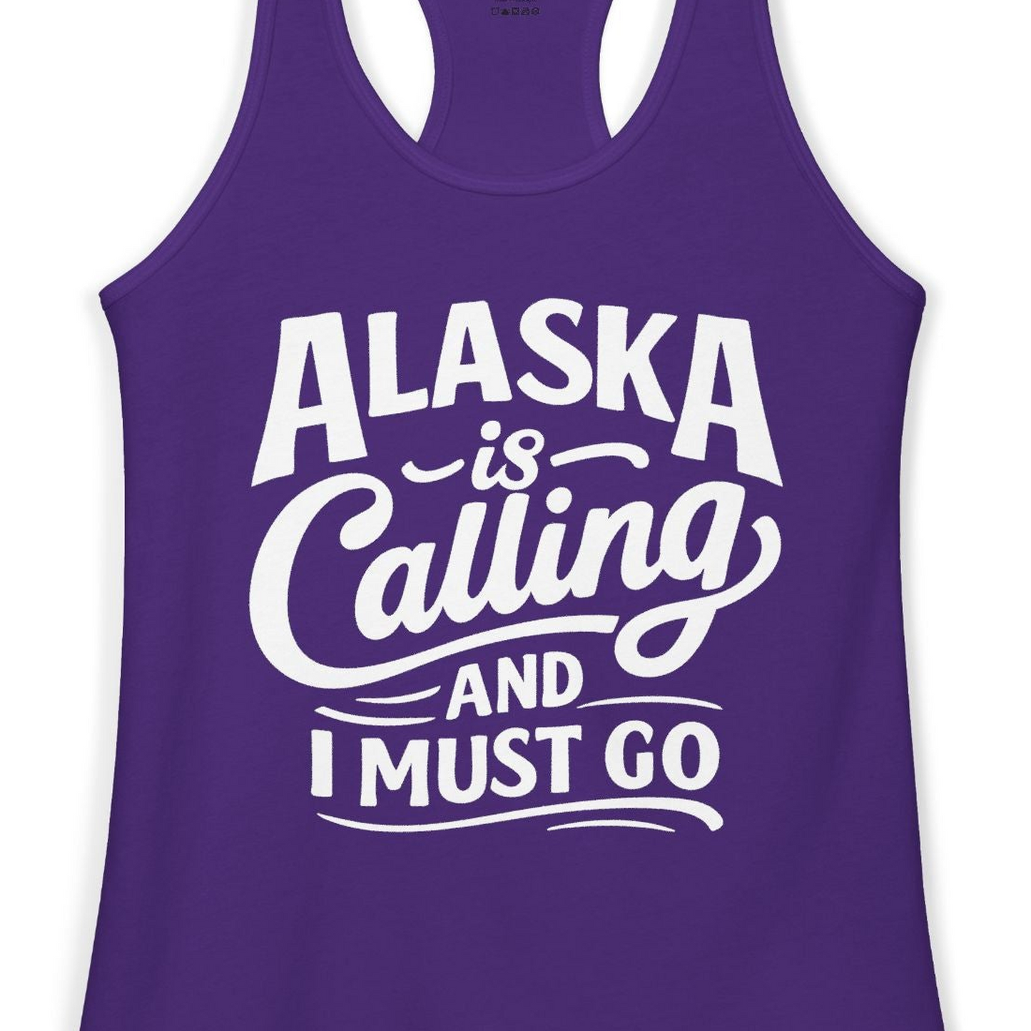 Alaska Is Calling Adventure Typography Shirt Ladies Tank Top – Solid Purple Rush – Alaska Cruise Shirts Close Up