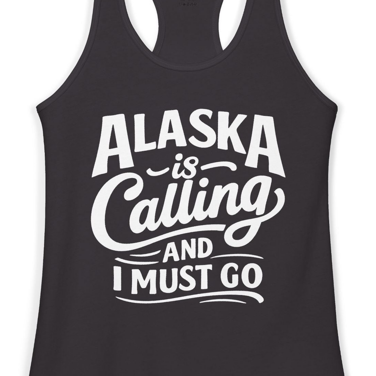 Alaska Is Calling Adventure Typography Shirt Ladies Tank Top – Black – Alaska Cruise Shirts Close Up