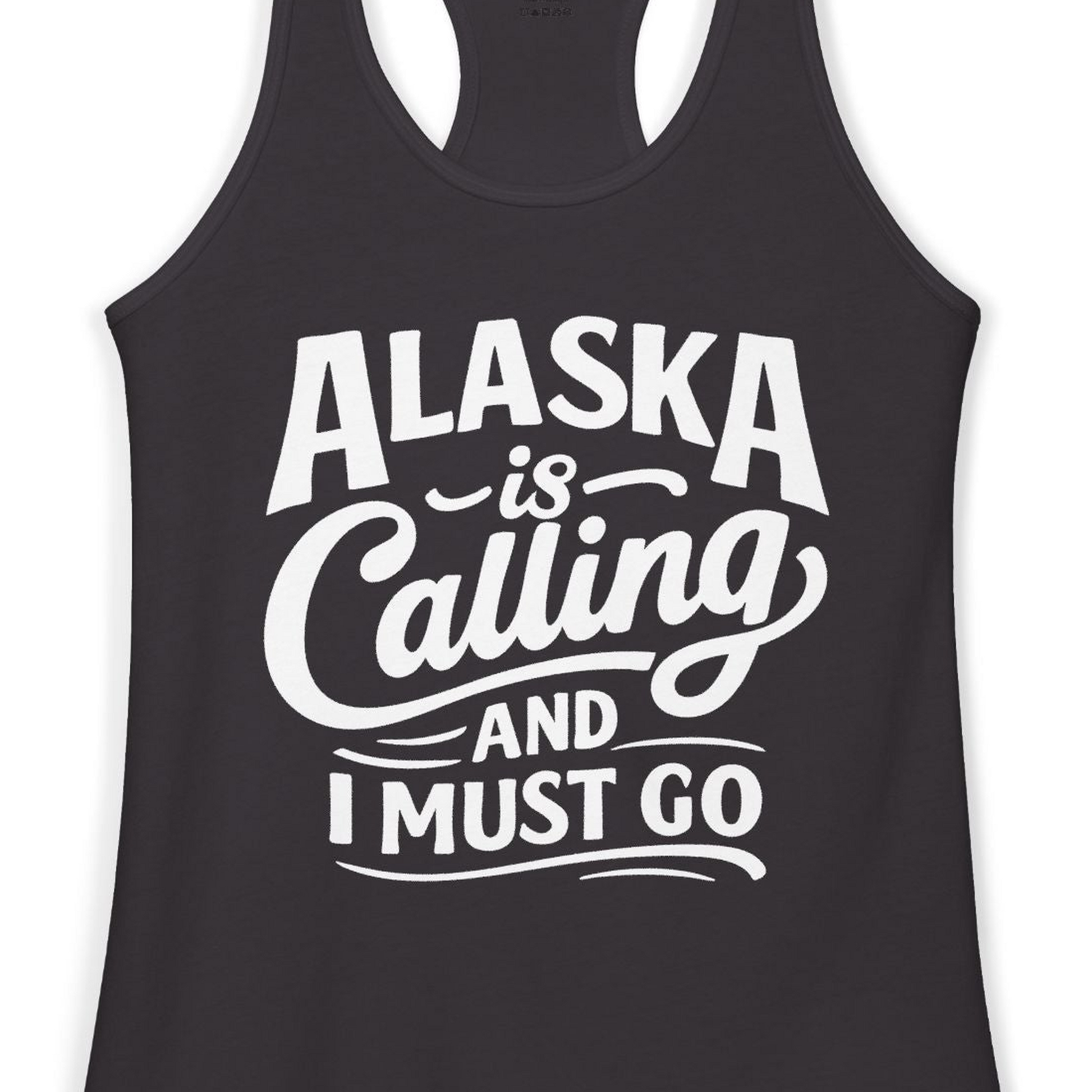 Alaska Is Calling Adventure Typography Shirt Ladies Tank Top – Black – Alaska Cruise Shirts Close Up