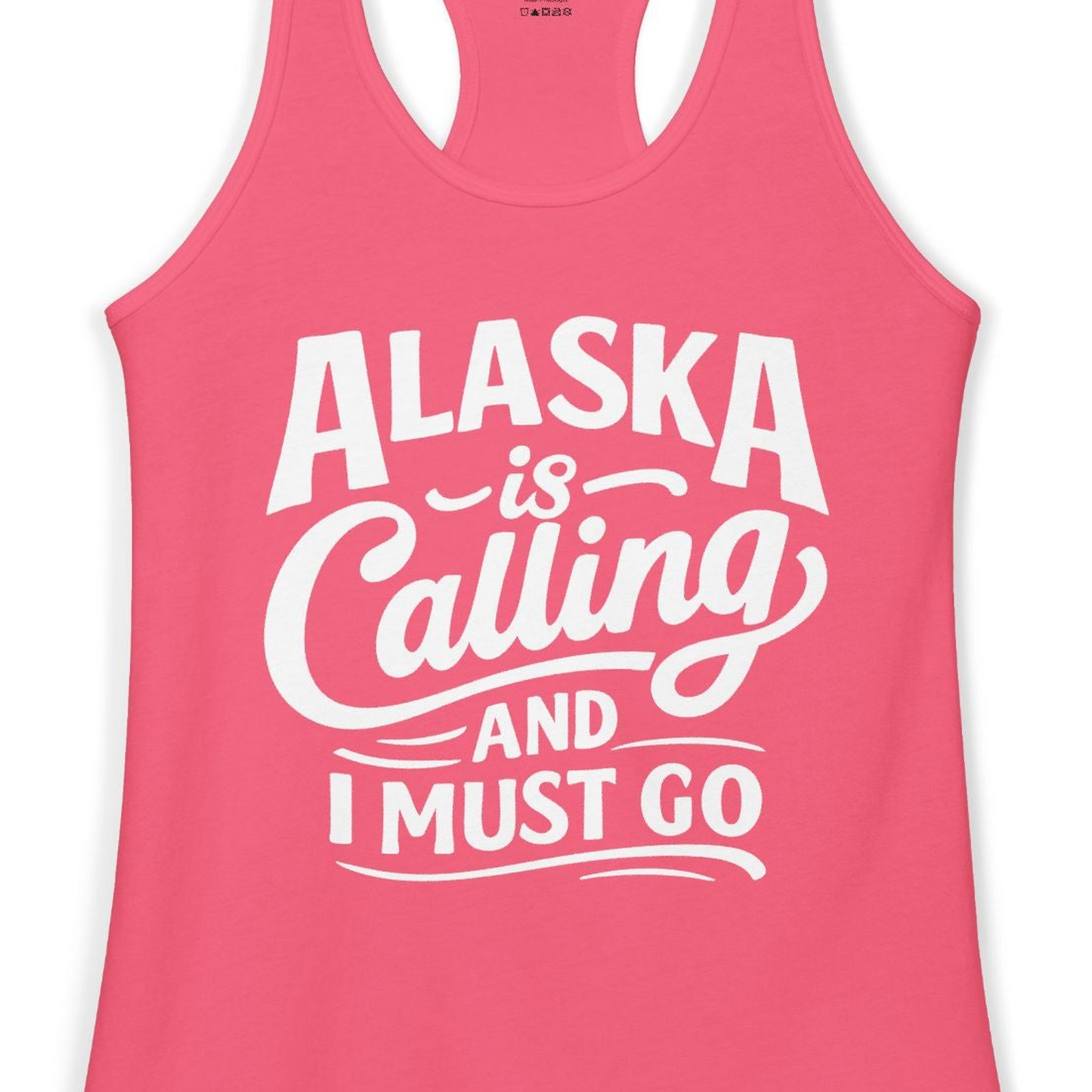 Alaska Is Calling Adventure Typography Shirt Ladies Tank Top – Hot Pink – Alaska Cruise Shirts Close Up