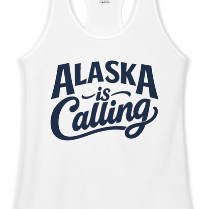 Alaska Is Calling Shirt Ladies Tank Top – White – Alaska Cruise Shirts Close Up