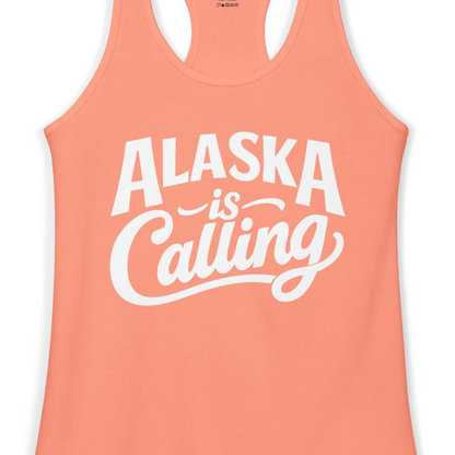 Alaska Is Calling Shirt Ladies Tank Top – Solid Light Orange – Alaska Cruise Shirts Close Up
