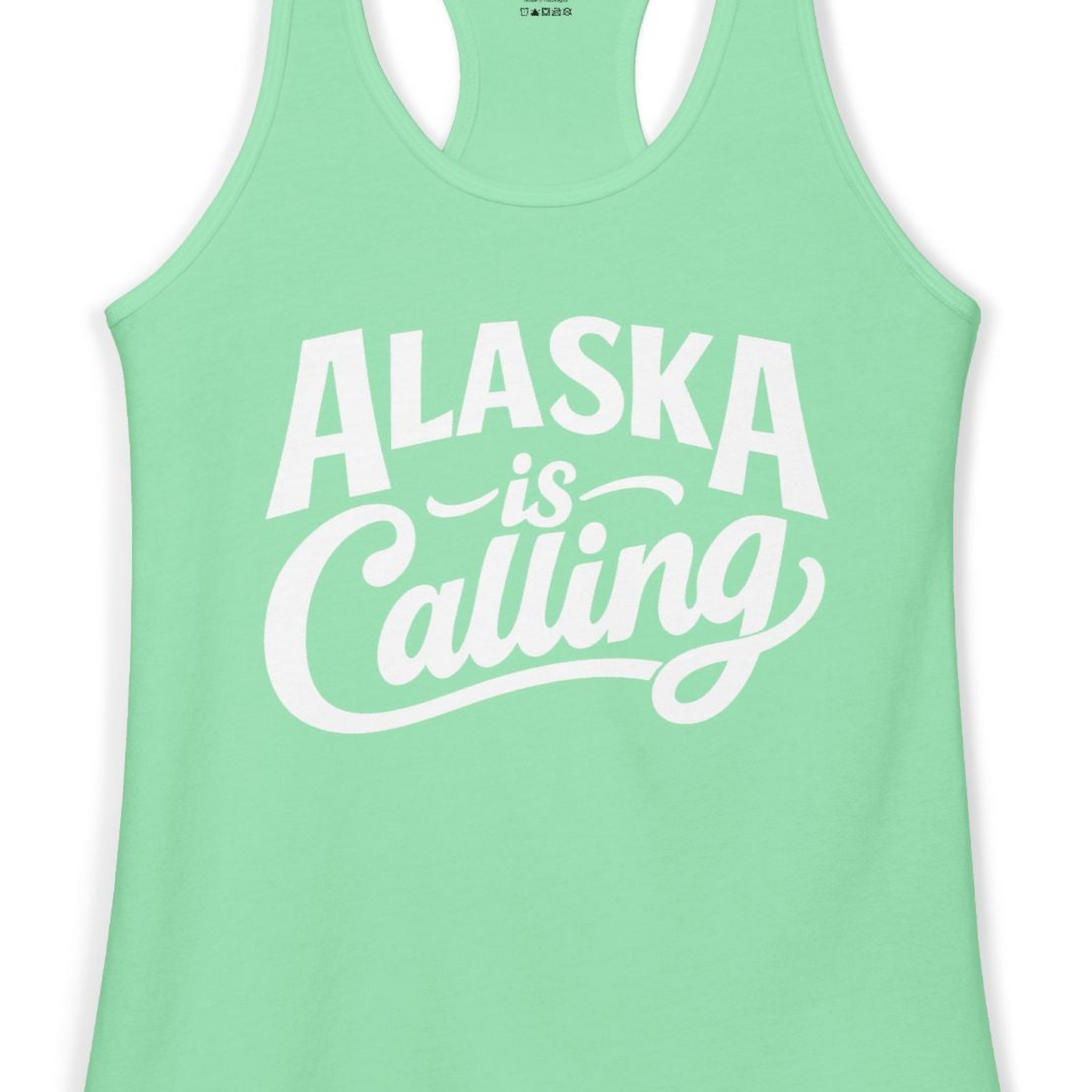 Alaska Is Calling Shirt Ladies Tank Top – Solid Mint – Alaska Cruise Shirts Close Up